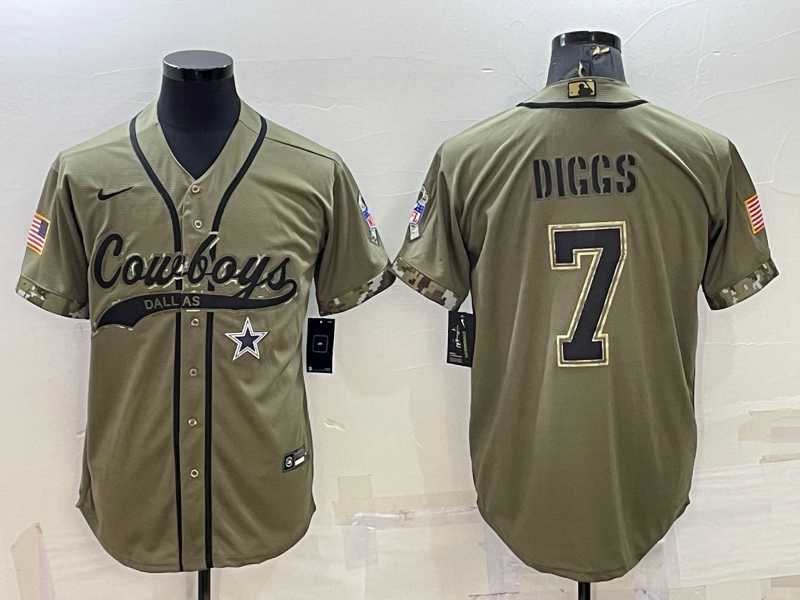 Men%27s Dallas Cowboys #7 Trevon Diggs 2022 Olive Salute to Service Cool Base Stitched Baseball Jersey